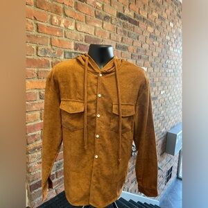 Brown Corduroy Button-Up Hoodie